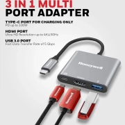 مبدل 2 در 1 USB-C به HDMI هانیول مدل HC000009/ADP/SLV - نقره‌ای