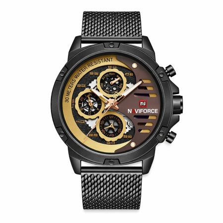 ساعت مچی عقربه ای مردانه نیوی فورس مدل NF9110 - رنگ قهوه ای با بند حصیری