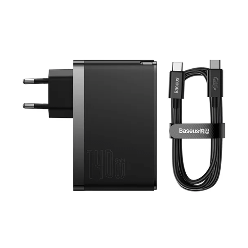 شارژر دیواری 140 وات باسئوس مدل Baseus GaN5 Pro Fast Charger 2C+U 140W EU CCGP10020 با 2 خروجی USB-C و 1 خروجی USB به همراه کابل دو سر USB-C - مشکی 2