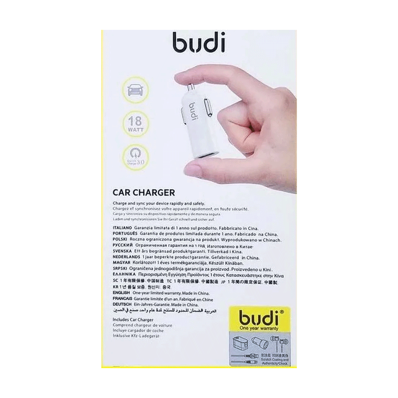 شارژر فندکی 18 وات بودی مدل Budi CC062QW با خروجی USB