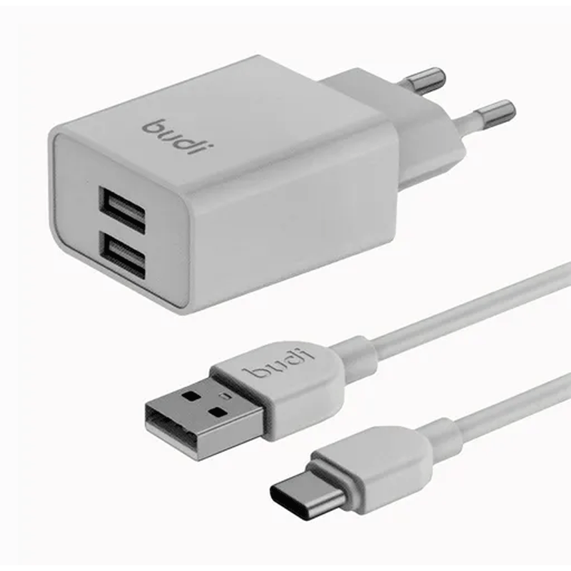 شارژر دیواری 12 وات بودی مدل Budi AC356ETW دو پین با دو خروجی USB به همراه کابل USB به USB-C طول 1 متر - سفید 4