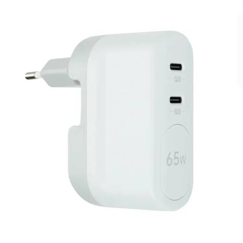 شارژر دیواری 65 وات بودی مدل Budi AC326REW دو پین با دو خروجی USB-C و سری قابل چرخش - مشکی