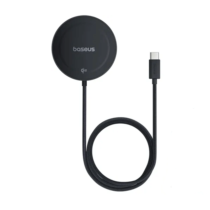 شارژر بی سیم 15 وات و استند باسئوس مدل Baseus Simple Mini 4 Magnetic Wireless Charging Stand Qi2 به همراه کابل USB-C - مشکی