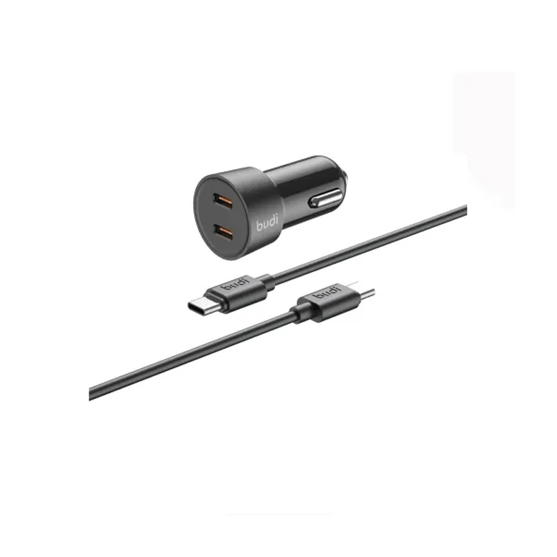 شارژر فندکی 33 وات بودی مدل Budi CC622RTTB با دو خروجی USB-C و کابل شارژ USB-C - مشکی 1