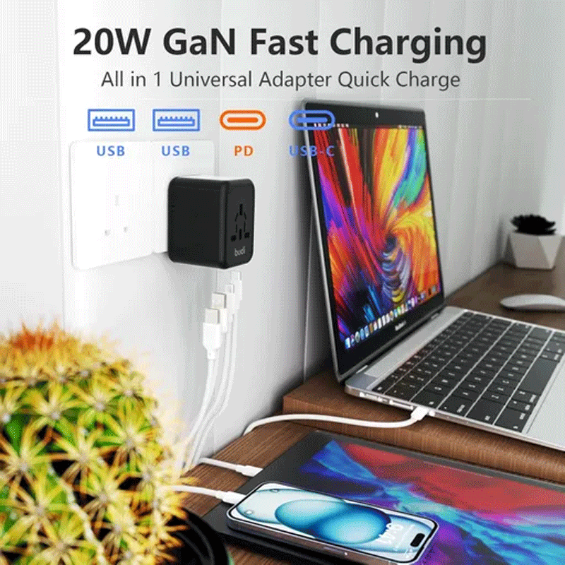 شارژر دیواری 20 وات بودی مدل Budi AC358B20 با 2 خروجی USB و 2 خروجی USB-C دارای سری های مختلف - مشکی اتصال 10
