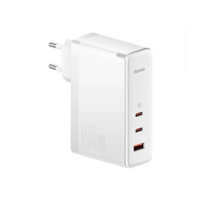 شارژر دیواری 140 وات باسئوس مدل Baseus GaN5 Pro Fast Charger 2C+U 140W EU CCGP10020 با 2 خروجی USB-C و 1 خروجی USB به همراه کابل دو سر USB-C - سفید