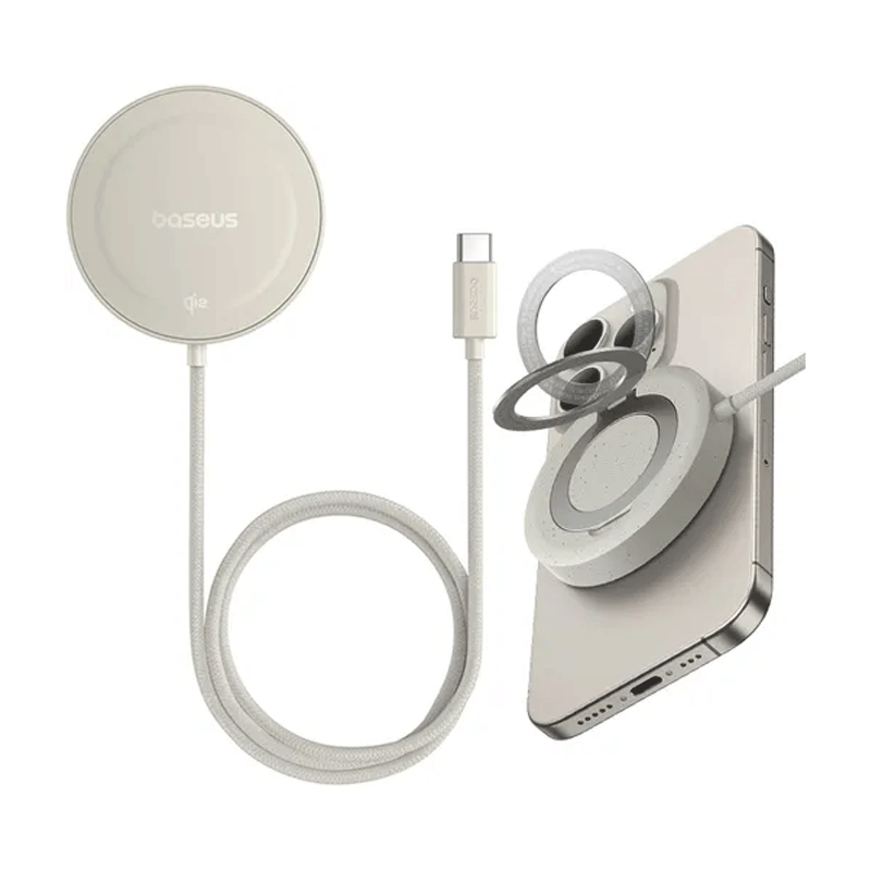 شارژر بی سیم 15 وات و استند باسئوس مدل Baseus Simple Mini 4 Magnetic Wireless Charging Stand Qi2 به همراه کابل USB-C - طلایی 1