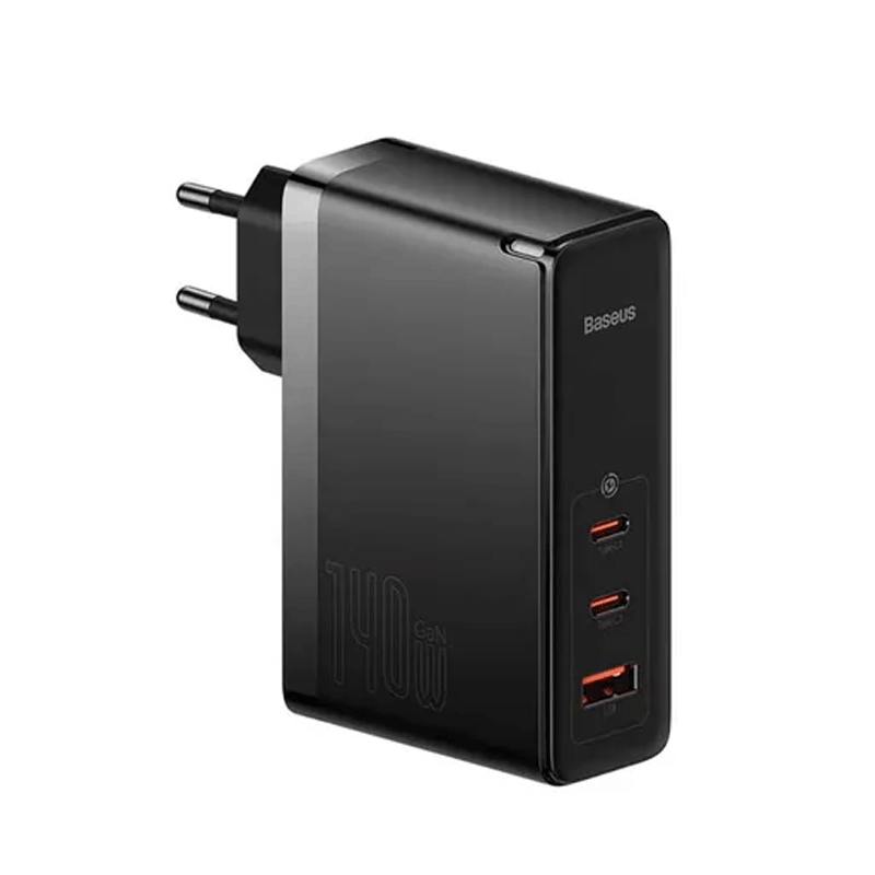 شارژر دیواری 140 وات باسئوس مدل Baseus GaN5 Pro Fast Charger 2C+U 140W EU CCGP10020 با 2 خروجی USB-C و 1 خروجی USB به همراه کابل دو سر USB-C - مشکی