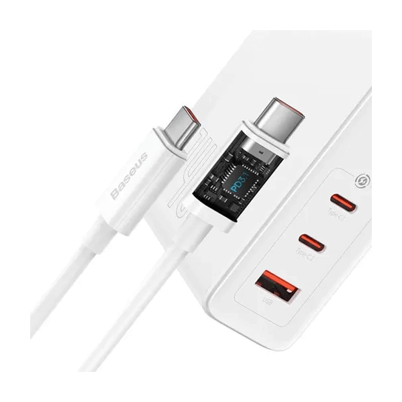 شارژر دیواری 140 وات باسئوس مدل Baseus GaN5 Pro Fast Charger 2C+U 140W EU CCGP10020 با 2 خروجی USB-C و 1 خروجی USB به همراه کابل دو سر USB-C - سفید 4