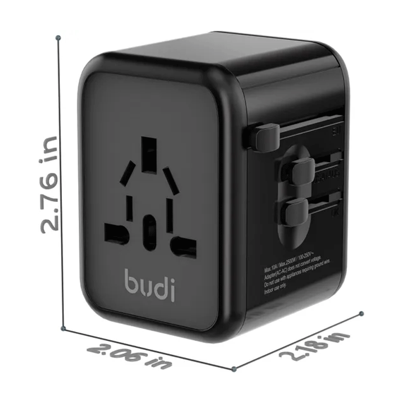 شارژر دیواری 20 وات بودی مدل Budi AC358B20 با 2 خروجی USB و 2 خروجی USB-C دارای سری های مختلف - مشکی اتصال 2