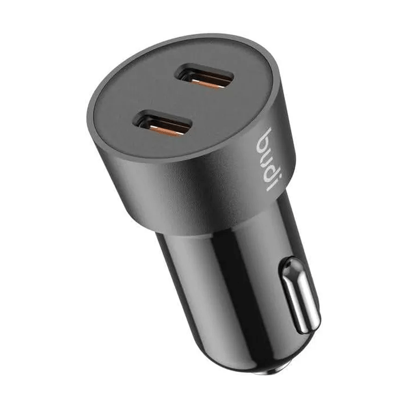 شارژر فندکی 33 وات بودی مدل Budi CC622RTTB با دو خروجی USB-C و کابل شارژ USB-C - مشکی