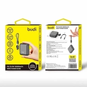 پاوربانک 10000 میلی آمپر بودی توان 22.5 وات بودی مدل Budi PB092B با 3 پورت خروجی و کابل USB-C با گارانتی 18 ماهه شرکتی (6 ماه تعویض)