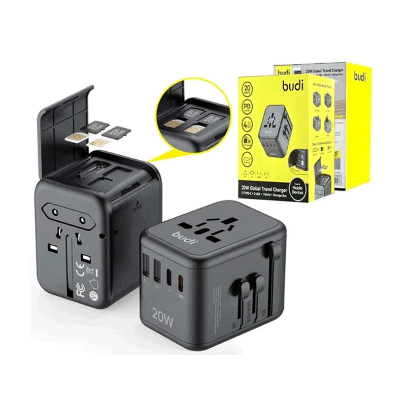 شارژر دیواری 20 وات بودی مدل Budi AC358B20 با 2 خروجی USB و 2 خروجی USB-C دارای سری های مختلف - مشکی اتصال 9