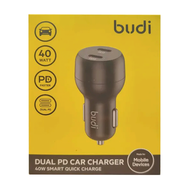 شارژر فندکی 40 وات بودی مدل Budi CC108RB با دو خروجی USB-C - مشکی 2
