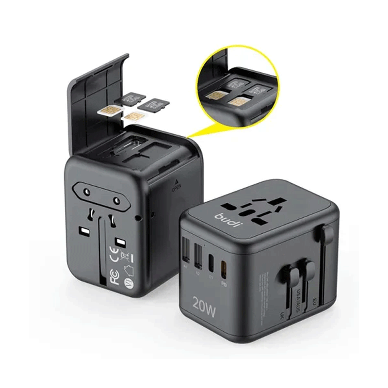 شارژر دیواری 20 وات بودی مدل Budi AC358B20 با 2 خروجی USB و 2 خروجی USB-C دارای سری های مختلف - مشکی اتصال 4