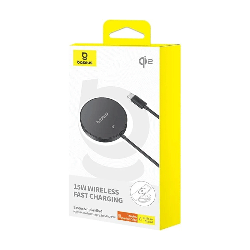 شارژر بی سیم 15 وات و استند باسئوس مدل Baseus Simple Mini 4 Magnetic Wireless Charging Stand Qi2 به همراه کابل USB-C - مشکی 4