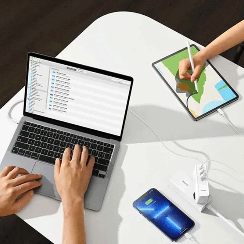 شارژر دیواری 140 وات باسئوس مدل Baseus GaN5 Pro Fast Charger 2C+U 140W EU CCGP10020 با 2 خروجی USB-C و 1 خروجی USB به همراه کابل دو سر USB-C - سفید 6