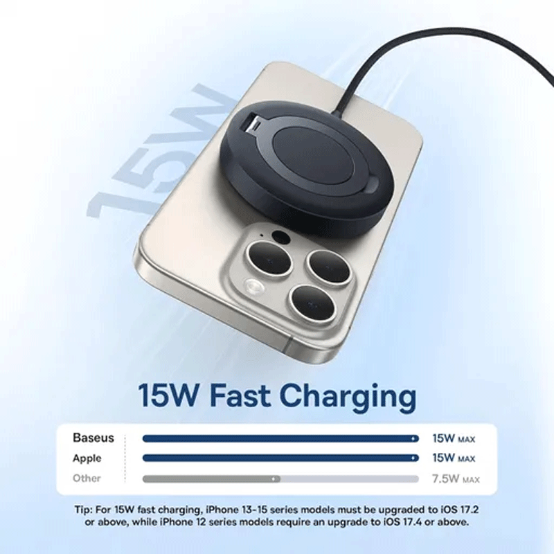 شارژر بی سیم 15 وات و استند باسئوس مدل Baseus Simple Mini 4 Magnetic Wireless Charging Stand Qi2 به همراه کابل USB-C - مشکی 3