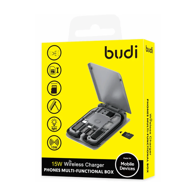 شارژر بی سیم بودی 15 وات و کیت 11 کاره مدل Budi WL515FB - مشکی 4