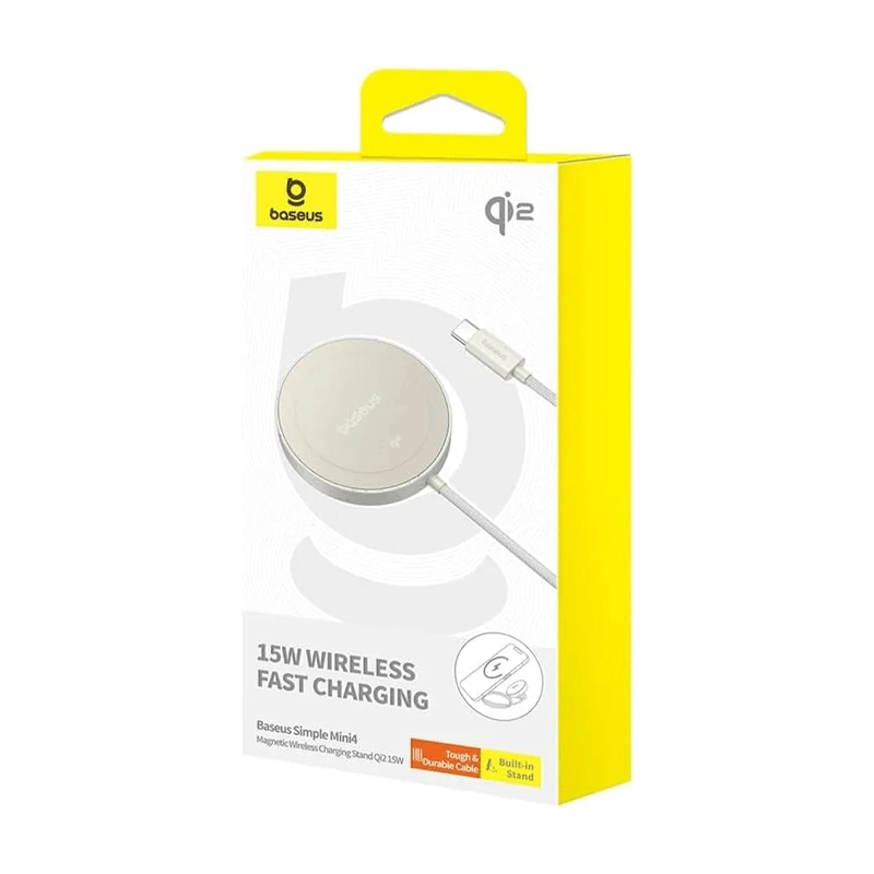 شارژر بی سیم 15 وات و استند باسئوس مدل Baseus Simple Mini 4 Magnetic Wireless Charging Stand Qi2 به همراه کابل USB-C - طلایی 2
