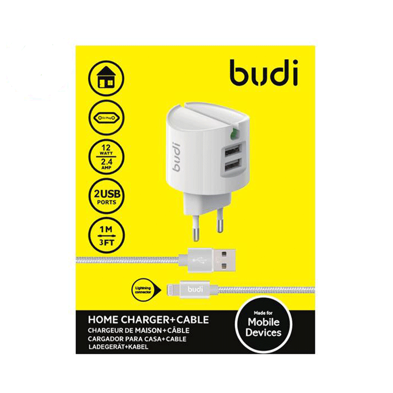شارژر دیواری 12 وات بودی مدل Budi M8J322E با خروجی USB به همراه کابل USB به USB-C
