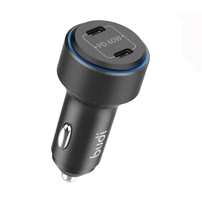 شارژر فندکی 60 وات بودی مدل Budi CC632RB با دو خروجی USB-C - مشکی
