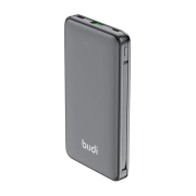 پاوربانک بودی 10000 میلی آمپر 20 وات مدل Budi PB088B دارای یک خروجی USB و دو کابل خروجی USB-C و لایتنینگ با گارانتی 18 ماهه شرکتی (6 ماه تعویض)