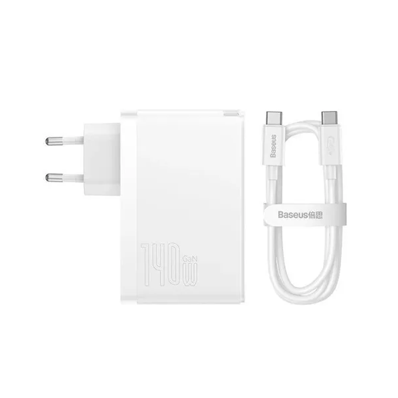 شارژر دیواری 140 وات باسئوس مدل Baseus GaN5 Pro Fast Charger 2C+U 140W EU CCGP10020 با 2 خروجی USB-C و 1 خروجی USB به همراه کابل دو سر USB-C - سفید 1